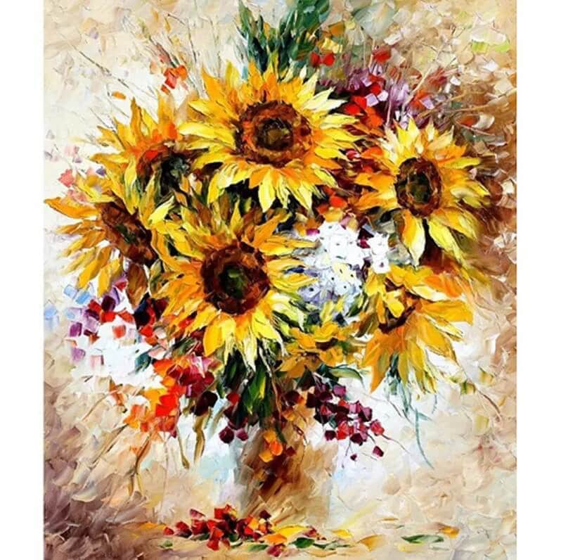 Paint By Numbers - Mal efter tal solsikkeblomster i vase