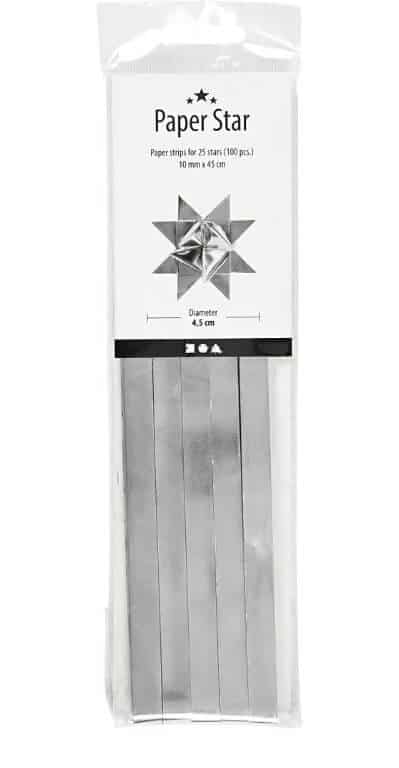 Stjernestrimler i sølv - 45 cm x 1 cm - 100 strimler