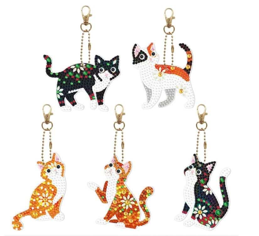 Diamond painting nøgleringe katte 5stk