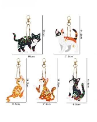 Diamond painting nøgleringe katte 5stk