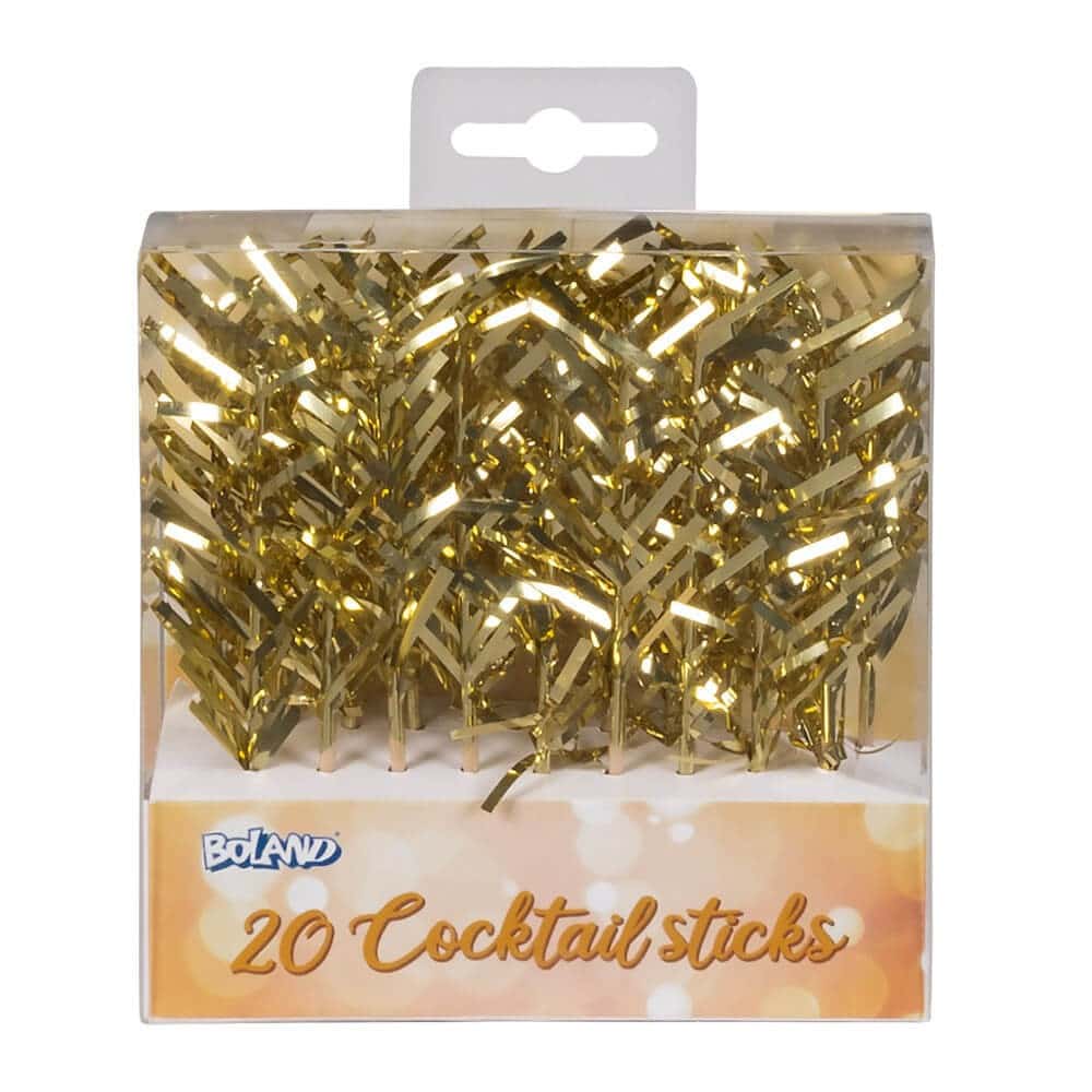 Guld folie drinks pyntepinde, 10cm, 20stk