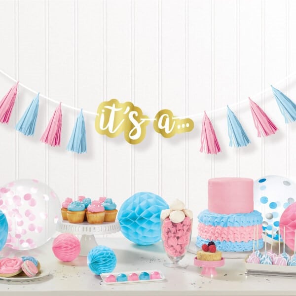 Genderreveal guirlande med kvast 2,4m