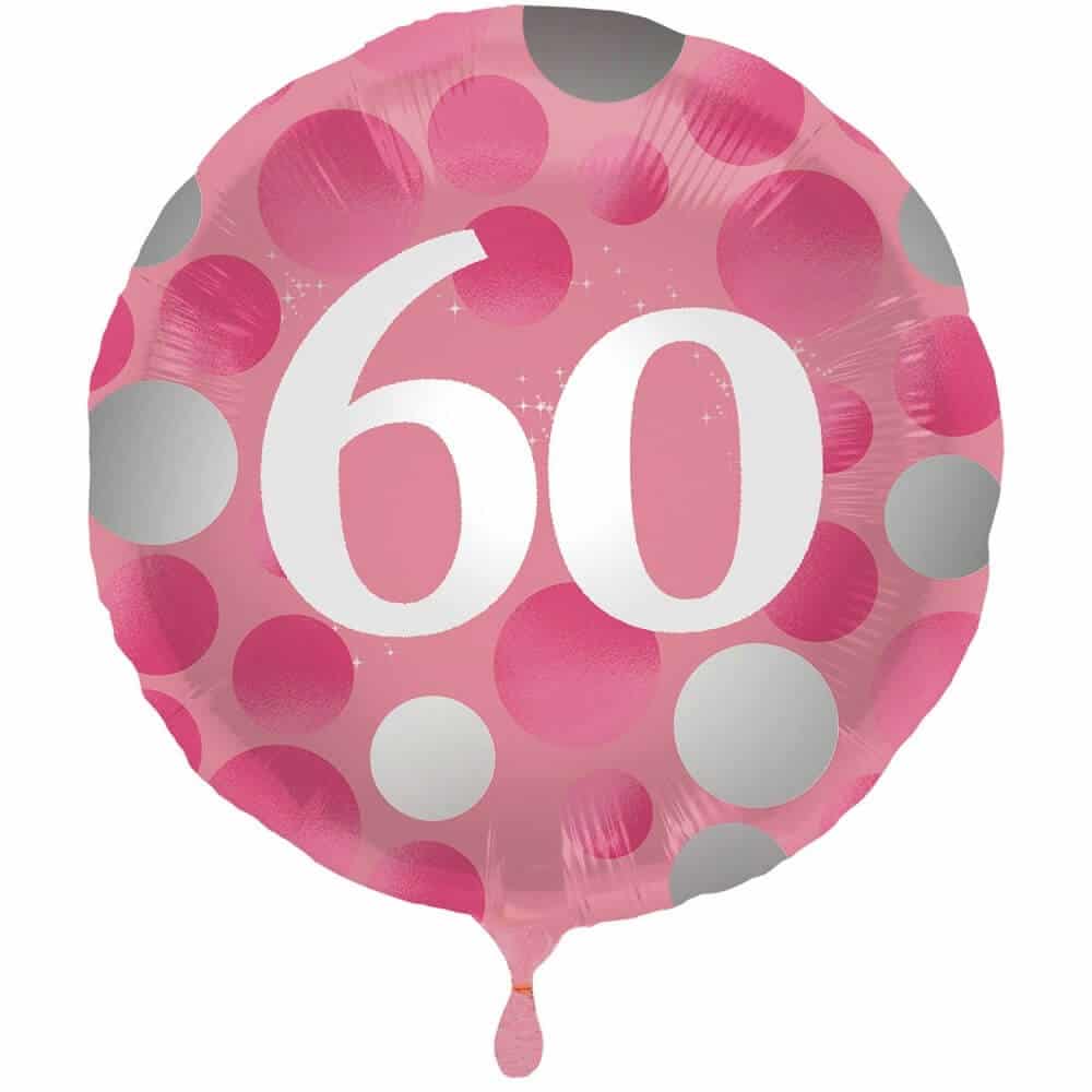 Folie ballon 60 år, pink, rund, 18", 45cm