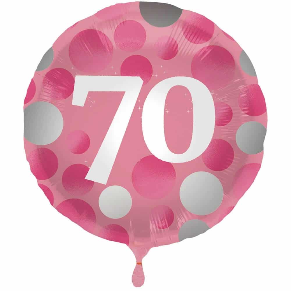 Folie ballon 70 år, pink, rund, 18", 45cm