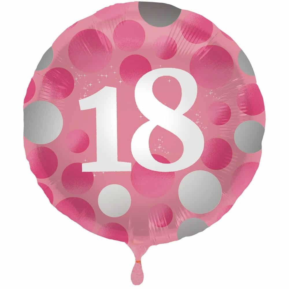 Folie ballon 18 år, pink, rund, 18", 45cm