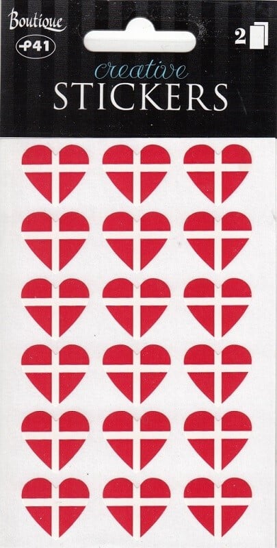 Stickers med Dannebrogs flag hjerteform 36stk