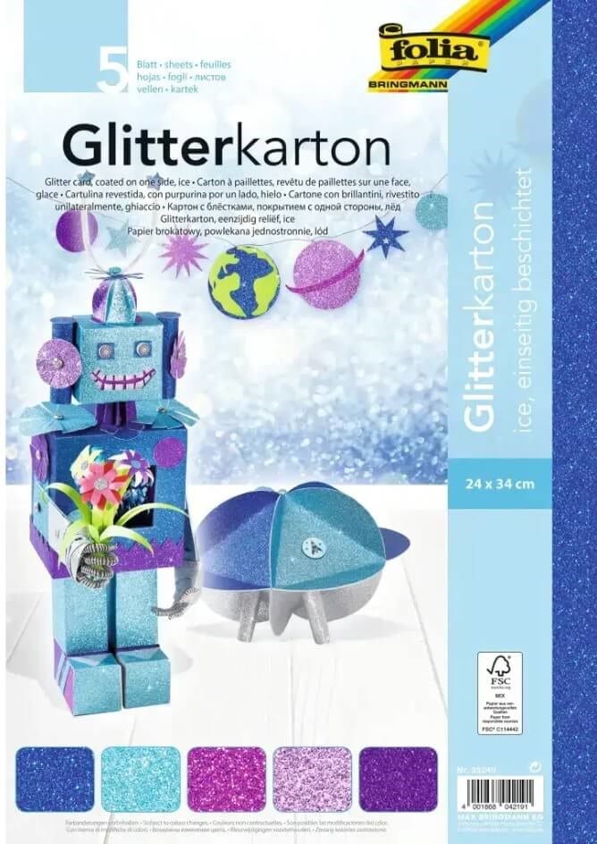 Glitter karton "Ice" 5stk 24x34cm 300g/m2