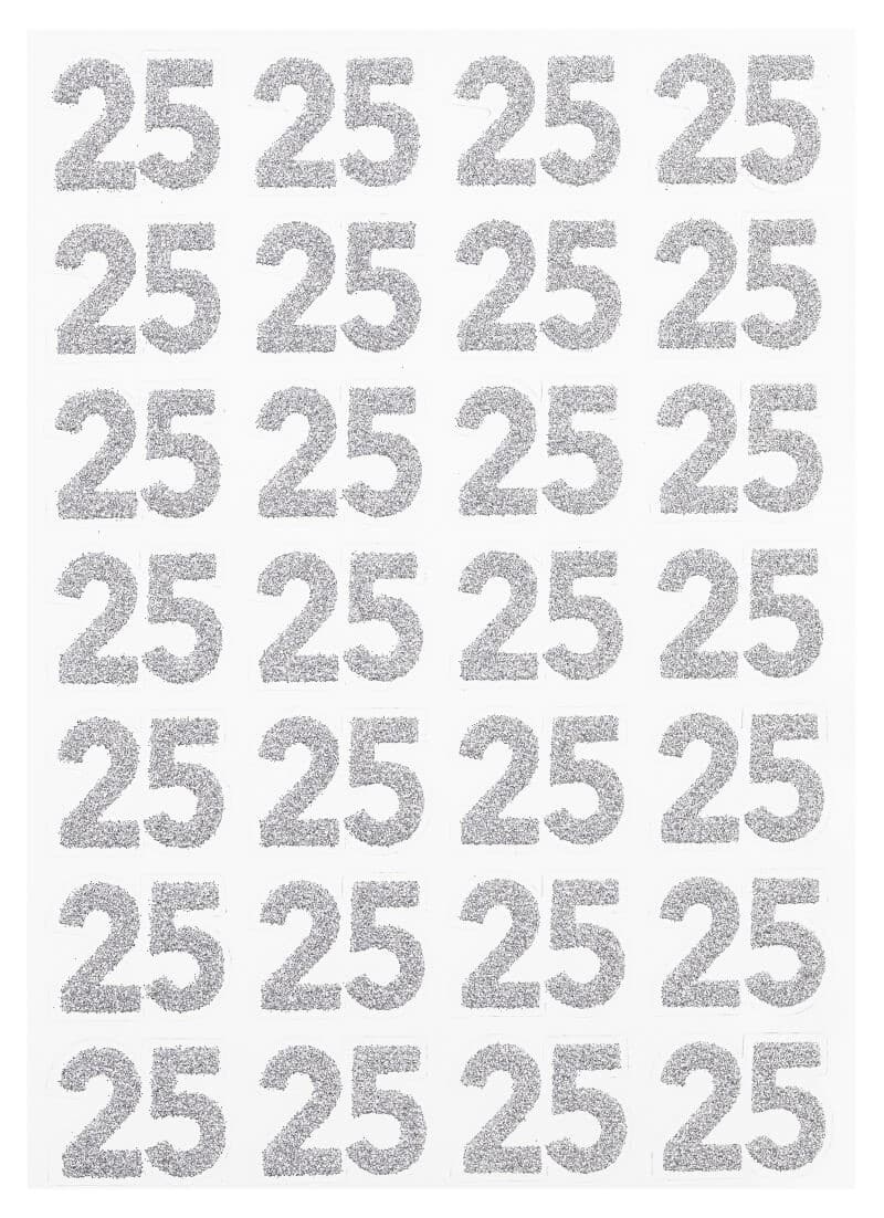 Stickers med 25 år glitter sølv