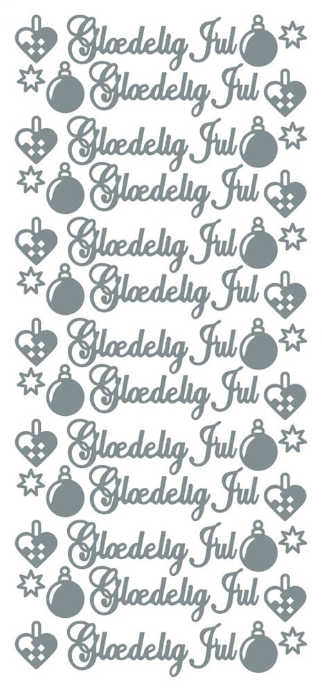 Stickers med glædelig jul og julepynt i sølv