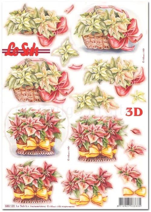 3D ark udstanset med blomster i kurv 680120