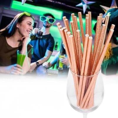 Papirsugerør metallic rosa guld