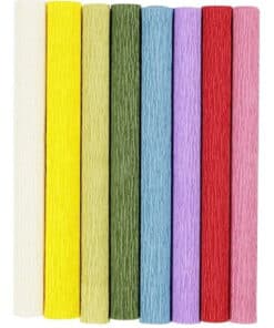 Crepepapir sæt, standardfarver, 8 ark, 25x60 cm, 180%, 105g
