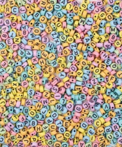 Perler runde pastel med bogstaver, 750stk, 6,5 x, 6,5 mm