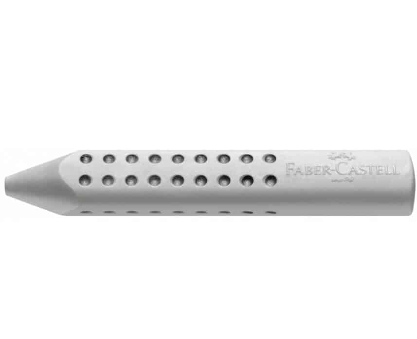 Faber-Castell Grip 2001 viskelæderpen i sølv med ergonomisk trekantform og Grip-dutter