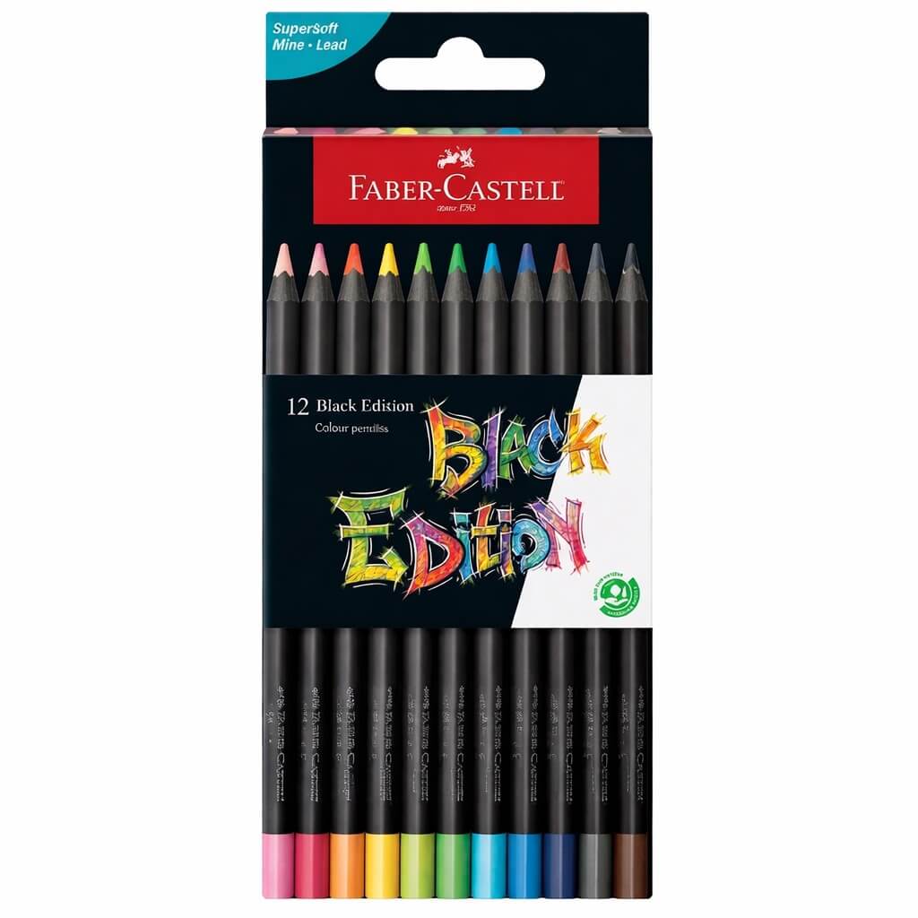 Faber-Castell Black Edition farveblyanter 12 stk med intense farver og trekantet ergonomisk design