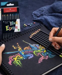 Faber-Castell Black Edition farveblyanter i brug på sort papir med intense og klare farver