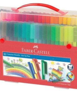 Faber-Castell Connector tusser 80 stk i gennemsigtig opbevaringsæske med bærehåndtag.