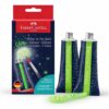 Faber-Castell Glow in the Dark Glitter med 2 tuber selvlysende glitterlim vist sammen med original emballage