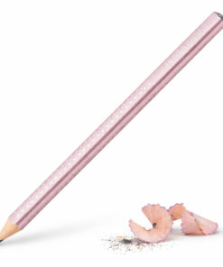 Faber-Castell Jumbo Sparkle blyant i rose metallic med glimmer, vist på hvid baggrund med spids og blyantspåner