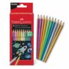 Faber-Castell metallic farveblyanter i sæt med 10 stk. vist med emballage og metalliske farver
