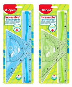 Maped Flex Maxi Incassable Shatterproof geometri sæt med lineal, vinkelmåler og trekanter i fleksibelt plast – blå og grøn version
