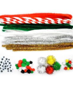 Jule hobby sæt med farvede piberensere, pompoms og øjne til kreative juleprojekter