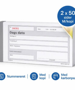 Mayland Dags Dato blok 2x50 sider med kopi og karbonpapir 148x85 mm nummereret kvitteringsblok til erhverv