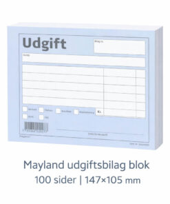 Mayland udgiftsbilag blok med 100 sider i 147x105 mm A6 format til manuel bogføring og registrering af virksomhedens udgifter