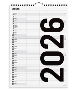 Familiekalender Black and white 3 kolonner 2026