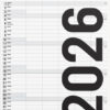 Familiekalender Black and White 2026 med fem kolonner og minimalistisk sort/hvidt design, måned pr. side.