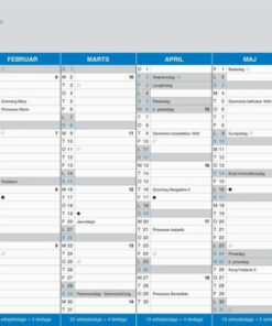 Mayland Kontorkalender Klassisk A4 2026 med tydeligt månedsoversigt, helligdage og dagsfelter i blå og grå farver.