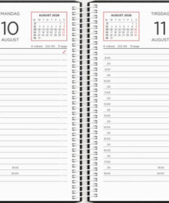 Mayland Dagkalender 2026 med sort, hårdt PP-plastomslag og spiralbinding.