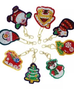 Lav selv Diamond Painting nøgleringe med 8 julemotiver – DIY julesæt med diamantsten og tilbehør