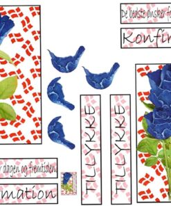 3D ark Konfirmation blå roser og tekst