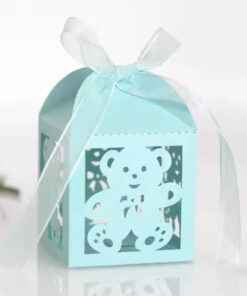 Barnedåbspynt lyseblå gaveæsker med bamse og bånd