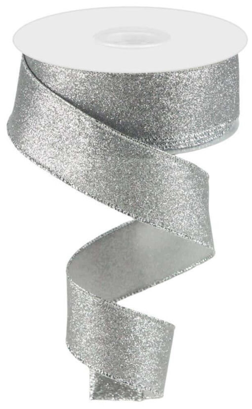 Satinbånd sølv glitter lame 25mm
