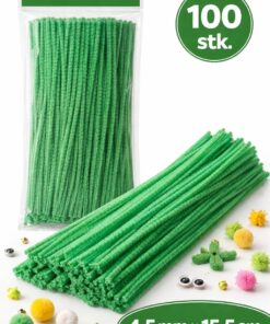 Grønne piberensere 4,5 mm x 15,5 cm – pakke med 100 stk til hobby og kreative projekter