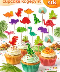 Dinosaurus cupcake kagepynt 24 stk med farverige dinosaur toppers til cupcakes og børnefødselsdag