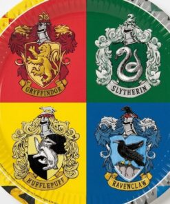 Harry Potter paptallerkner 23 cm med Hogwarts våbenskjold Gryffindor Slytherin Hufflepuff Ravenclaw