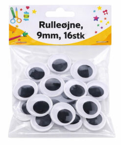 Rulleøjne 9 mm – pakke med 16 stk runde bevægelige hobbyøjne til kreative projekter, figurer og DIY hobby