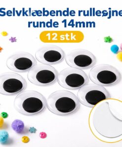 Selvklæbende rulleøjne runde 14mm – 12 stk til hobby og DIY pynt