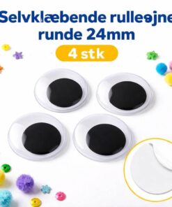 Selvklæbende rulleøjne runde 24mm – 4 stk til hobby og DIY-projekter