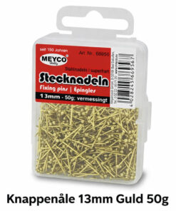 Knappenåle 13mm guld 50g i plastboks til palietter og kreativ hobby