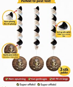 Pirat loft dekoration svirvler 3 stk infografik med funktioner nem ophæng og pirat motiv