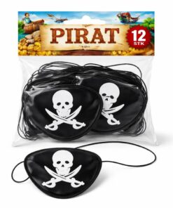 Pirat øjeklap 12 stk i pakke med sort øjenlap med dødningehoved til børnefødselsdag