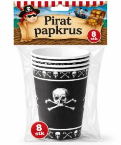Pirat papkrus 8 stk i emballage med dødningehoved design til pirat fødselsdag