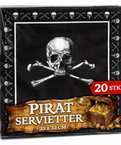 Pirat servietter 20 stk 33x33 cm sort med dødningehoved og korslagte knogler til børnefødselsdag