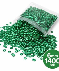 Grønne palietter 6mm – 1400 stk i pose til hobby, syning og dekoration