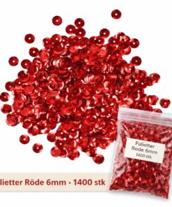 Palietter røde 6mm – 1400 stk i pose til hobby, syning og dekoration