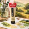 Amsterdam Standard akrylmaling Naples Yellow Green 120 ml tube på palet med grønne farver i kunstneratelier
